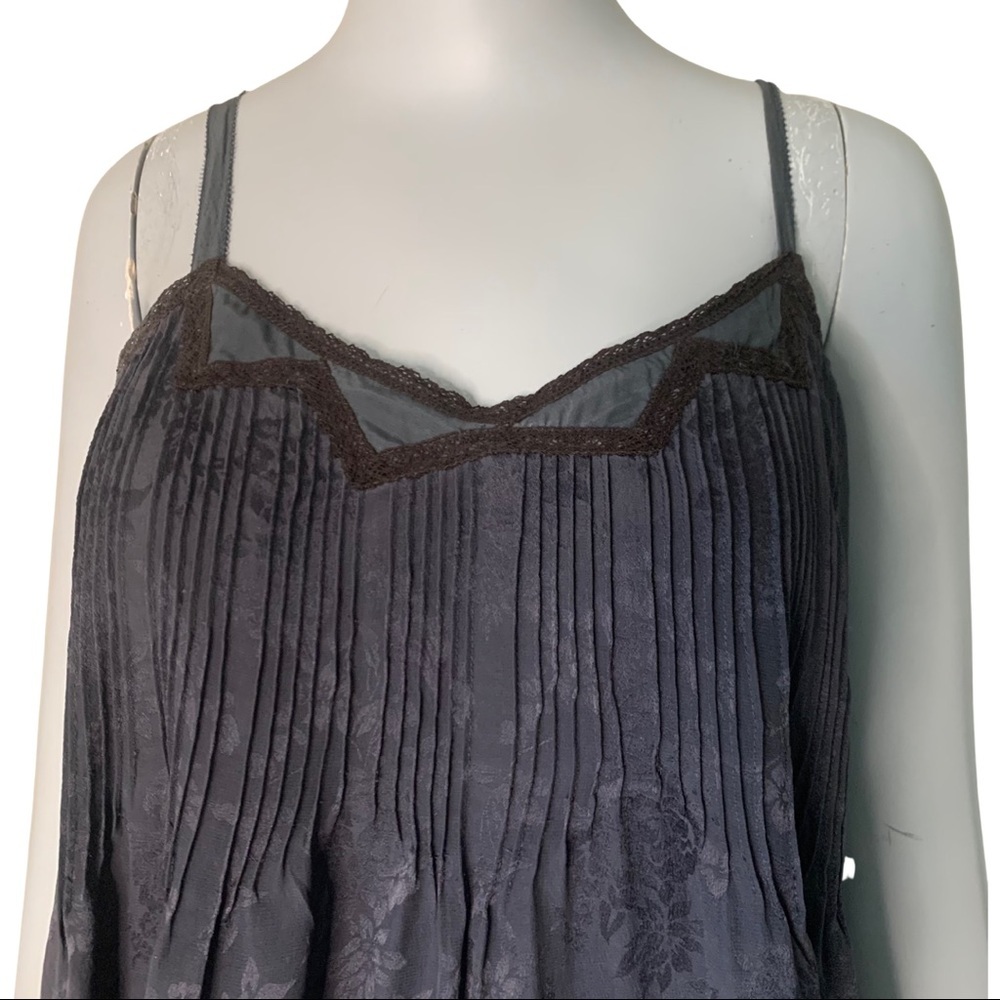 REBECCA TAYLOR 100% Silk Jacquard Blue Loose Fit Tank Size 8 - Picture 4 of 16